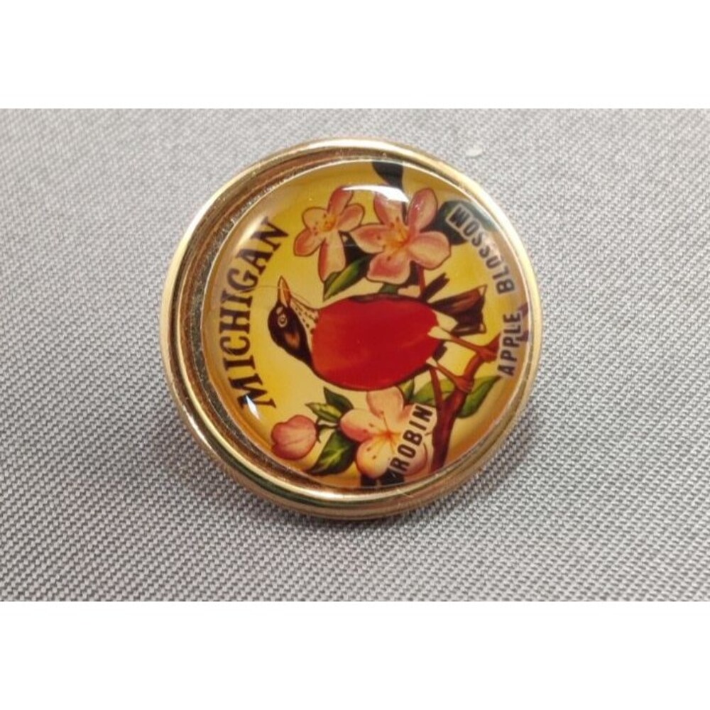Michigan Robin Flowers Perfection Made In New Zealand Collector's Souvenir Pin